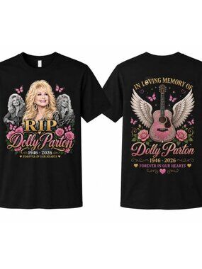 RIP Dolly Parton 1946-2026 In Loving Memory Guitar 2-Sided T-Shirt